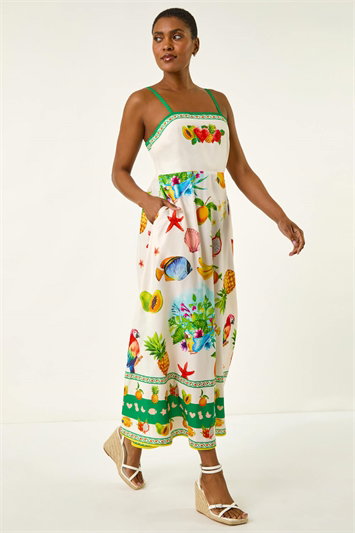 Fruit Print Strappy Midi Dress 14727638