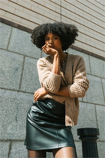 Cream Metallic Button Knit Cardigan