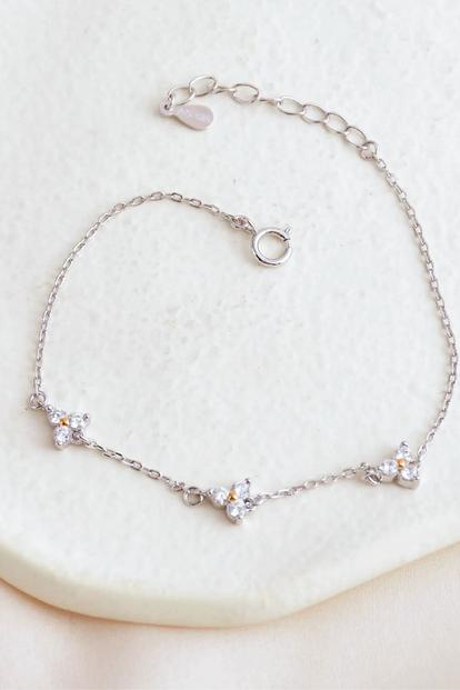 Metallic Sterling Silver Cz Tiny Flower Bracelet