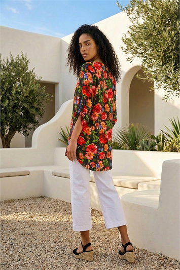Floral Longline Button Top 20225078