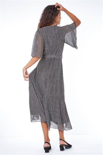 Shimmer Spot Ruched Wrap Midi Dress 14301833