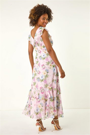 Floral Frill Chiffon Midi Dress 14742572