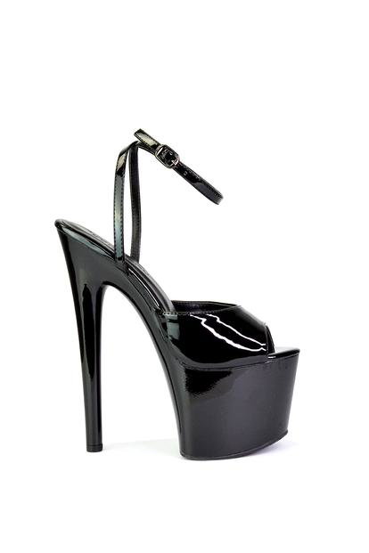 Black 'Sunshine' Strappy Peep Toe Stiletto High Heel Platform Shoes