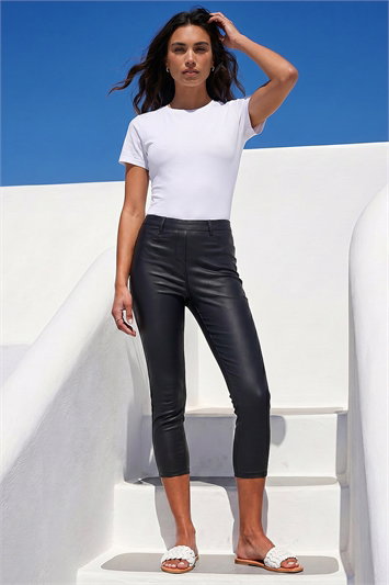Black Metallic Coated Crop Jeggings