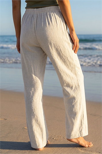 Petite Linen Blend Elastic Tie Waist Trousers 18035688