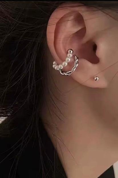 Metallic U-Shape Zircon Ear Cuff Climber - 26 Mm, Gold Or Silver