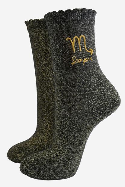 Black Embroiderd Scorpio Zodiac Glitter Socks