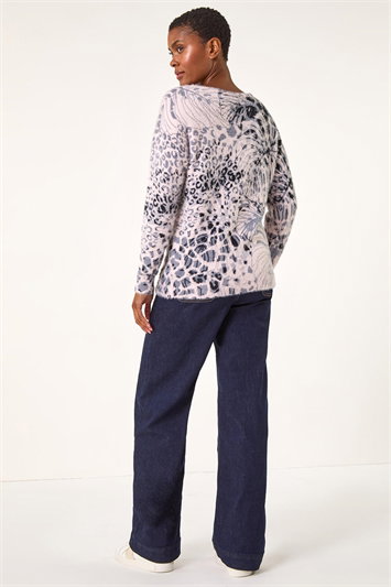 Fluffy Tropical Print Knit Jumper 16131246