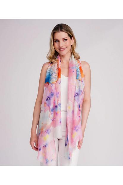 Pink Papillon - Abstract Butterfly Print Scarf - Blush Pink