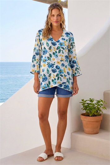 Floral Wrap Hem Tunic Top 20244509