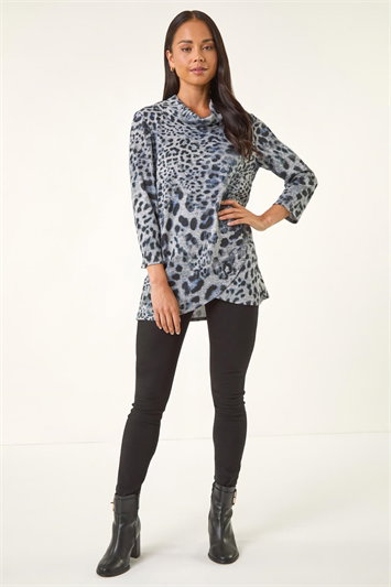 Petite Brushed Animal Print Wrap Top 19433036