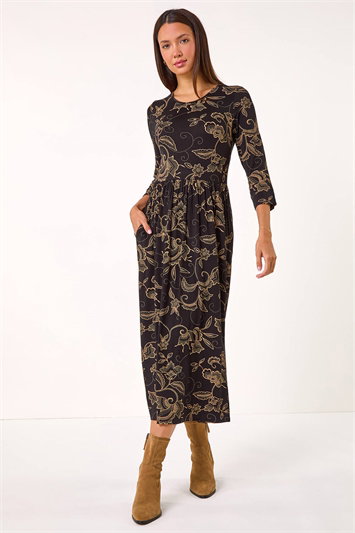 Paisley Pocket Stretch Midi Dress 14630089
