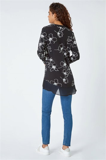 Floral Print Chiffon Hem Stretch Top 19252508