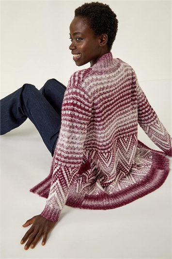 Red Jacquard Knit Cardigan