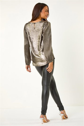 Metallic Pleated Sleeve Top 20187385