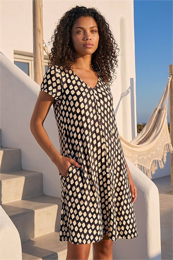 Petite Print V-Neck Swing Pocket Dress 14657208