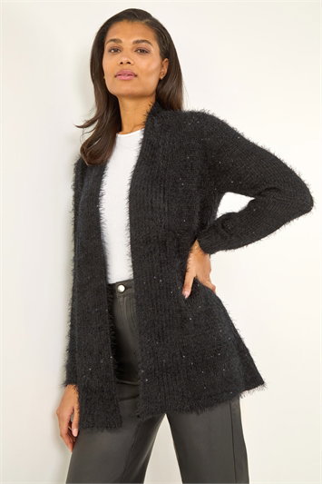 Black Fluffy Long Sleeve Cardigan