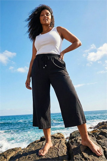 Curve Linen Blend Cropped Trousers 18073508