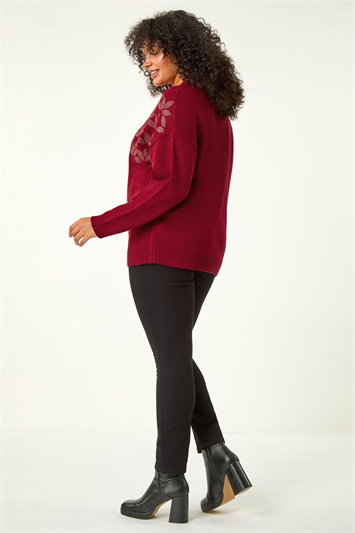 Curve Leaf Print Sparkly Knit Jumper 16125578
