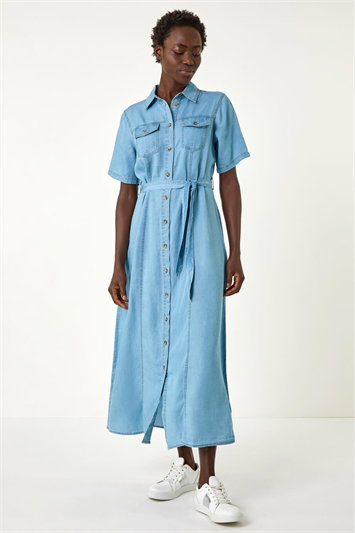 Embroidered Denim Shirt Dress in Denim - Roman Originals UK