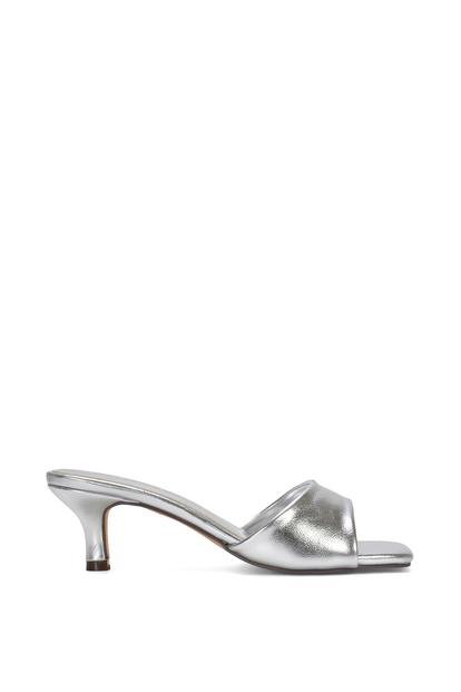 Black 'Pearl' Square Toe Stiletto Kitten Heel Mule Sandals