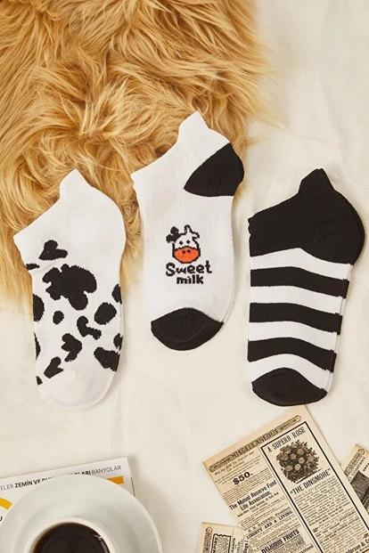 Multi 3 Pack Cotton Animal Jacquard Knit Ankle Socks
