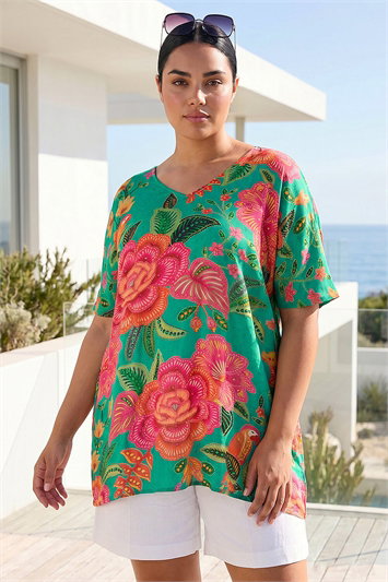 Curve Floral Print V-Neck Top 20257034