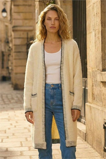 Contrast Stitch Longline Cardigan 16206306