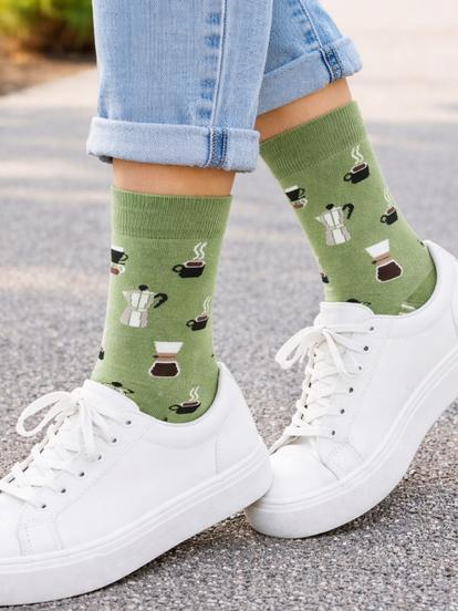 Green Coffee Lovers Bamboo Socks In Green