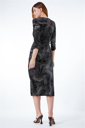Glitter Marble Print Ruched Velvet Dress 14300485