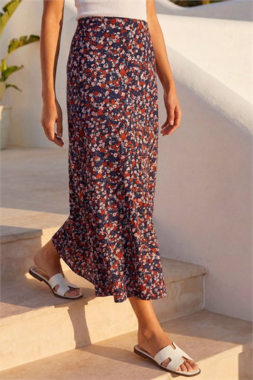 Ditsy Floral Stretch Midi Skirt 17060860