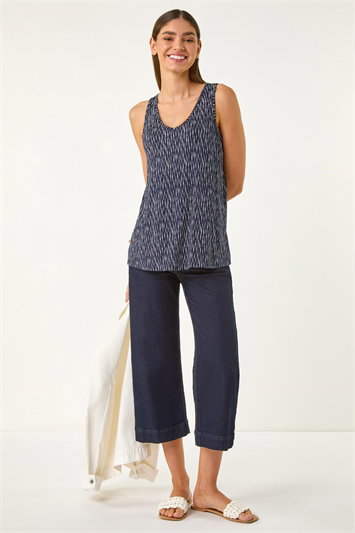 Blue Abstract Print Cami Stretch Top