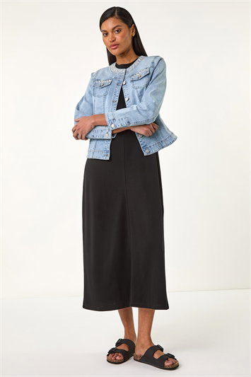 Pearl Detail Collarless Jacket 15035243