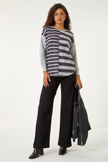 Contrast Stripe Ribbed Snit Top 19331518