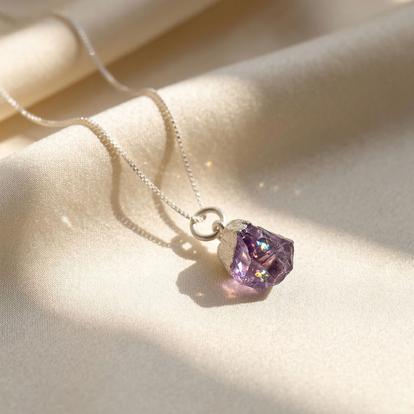 Purple Sterling Silver Raw Amethyst February Birthstone Crystal Necklace