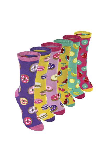 Multi 6 Pack Ladies Novelty Food Design Socks | Fun Colourful Bamboo Socks