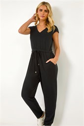 Petite Tie Waist Rib Jersey Jumpsuit