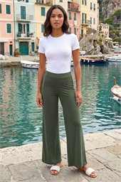 Elastic Waist Wide Leg Stretch Trousers
