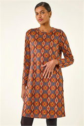 Geo Print Stretch Swing Dress