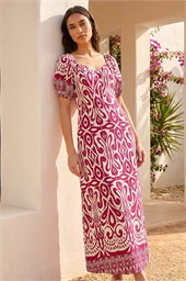 Abstract Print Sweetheart Neck Midi Dress