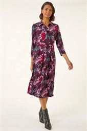 Abstract Buttoned Shirt Midi Dress