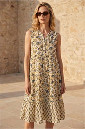 Floral Contrast Collared Swing Dress