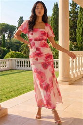 Petite Floral Print Ruched Midi Dress