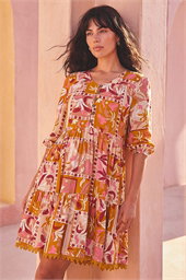 Patchwork Smock V-Neck Dress