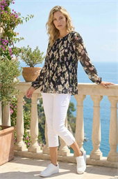 Floral Print Pleated Top