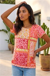 Contrast Print Stretch Top