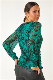 Mesh Print Detail Stretch Top