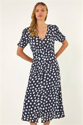 Heart Print Ruched Midi Dress