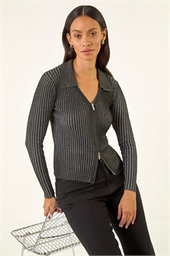 Dusk Zip Front Collared Knit
