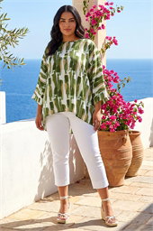 Curve Dipped Hem Abstract Print Top